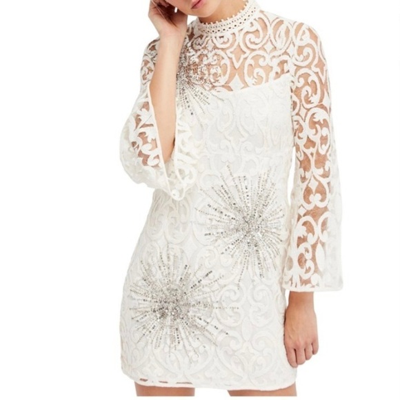 Free People Cream and Silver Mini Dress - Picture 2 of 8
